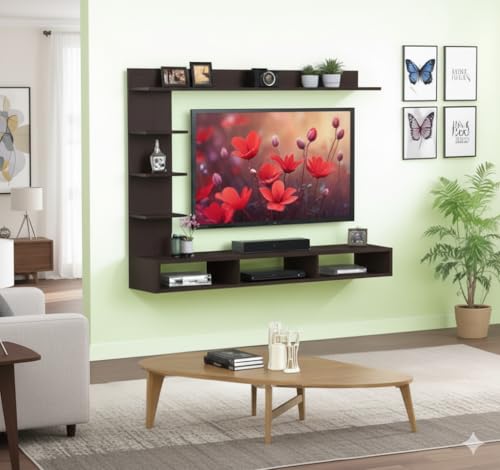 Image of Engineered Wood 32 inch Broad Base with C Shaped Wall Mounted TV Unit, Suitable for Upto 32 inches smart tv (C Style Cabinet, Dark Wenge)