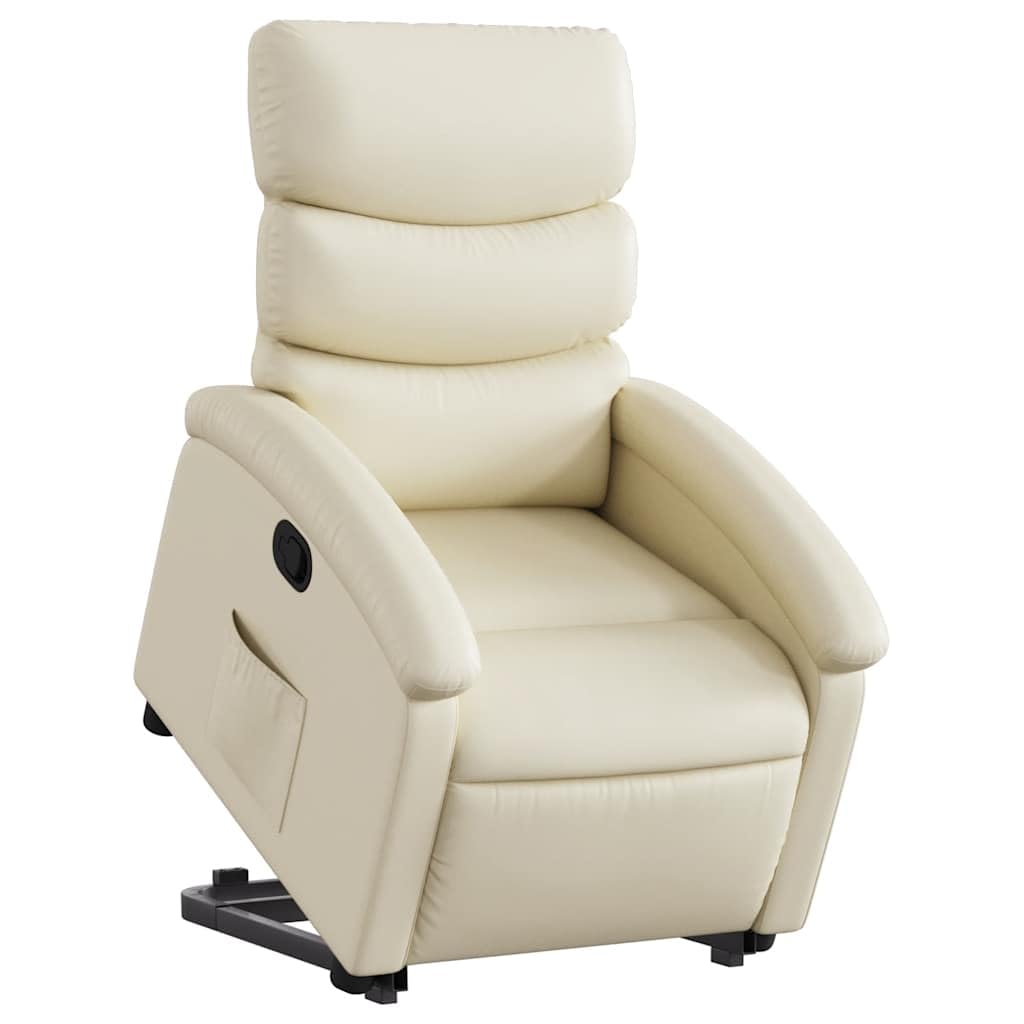 Sillón elevador reclinable, color crema, piel sintética