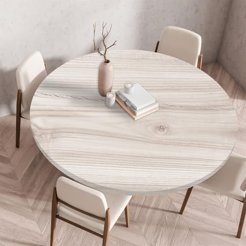 Treer Toalha de mesa redonda antimanchas, impressão de madeira 3D, toalha de mesa redonda com borda elástica ajustável, reutilizável lavável, toalhas de mesa para piquenique e sala de jantar (bege, 80