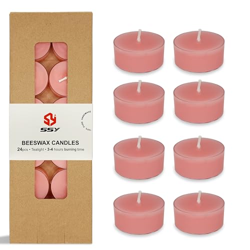 Tea Candles Rose Scented Handmade 24 Pack Clear Cup Tea Lights Candle 6 Hour Long Burning Tealight Candle for Wedding Yoga Outdoor Spa(Pink)