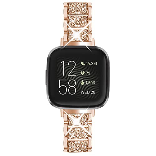 WIRATA Bling Strap,Compatible with Fitbit Versa 3/Sense bands,Luxe jewelry Rhinestone Stainless Steel Metal Versa 3/Sense Replacement Bracelet Wristband for Women (Rose Gold)