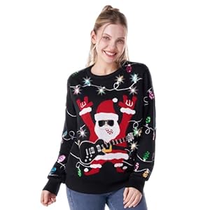 Giggling Getup Ugly Christmas Sweater, LED Light Up Christmas Dinosaur Ugly Sweater, Holiday Pullover