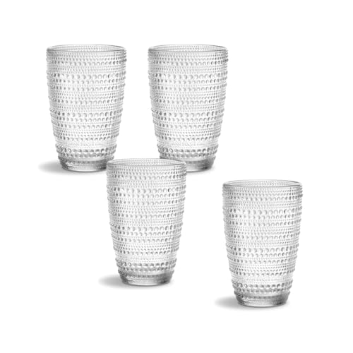 QUALIA Pearls Clear High Ball Glasses Set of 4 Vintage Glassware (Clear)