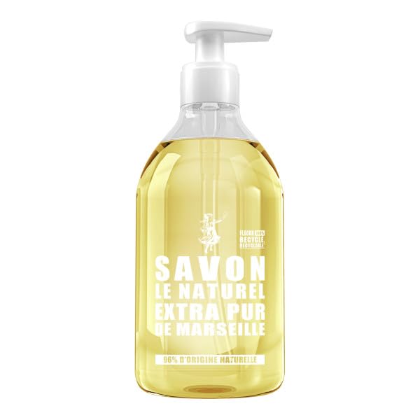 Savon Le Naturel - Savon Liquide Extra Pur de Marseille - Origine Naturelle - Huiles Végétales et Glycérine - Tous Types de Peau - Sans Colorants - Antibactérien - 500 ml