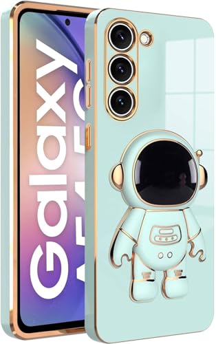 Image of Silicone For Samsung Galaxy Case Cute 3D Astronaut Stand Design Camera Protection Shockproof Soft Back Cover (For Samsung Galaxy M34 5G / F34 5G,Mint)