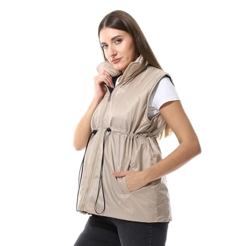 Andora Sleeveless Adjustable Waist Padded Vest_ Beige_2XL