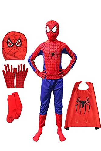 Fany Spiderman Dress for Kids | Full Set (Trouser, T-Shirt, Mask, Gloves, Socks, Backshawl) | Multicolor Costume| 2 to 12 Years Old Kids