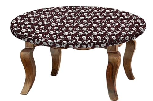 Image of The Furnishing Tree Round Elastic Fitted Center Tpoy Table Cover WxL 18x18 Inches Floral Pattern Brown