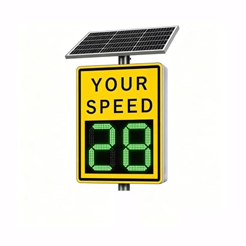 Speed Display Radar Traffic Sign, Solar Powered Radar Feedback Sign, Led Speed Limit Sign, with Instant Feedback and Remote Control, Adjustable Miles and Kilometers White 35"X 24" (Yellow, 27"x 21")