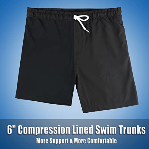 Image of Boys Swim Trunks with Boxer Brief Liner Compression Anti Chafe Swimming Shorts Stretchy UPF Quick Dry Swimsuit