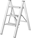 Facile da pulire. JKJZSALJ Sgabelli, Scale Multiuso, Scale A Pioli Resistenti, Sgabelli di Sicurezza Pieghevoli, Scale con Ampi Gradini, Scale Leggere Portatili E Salvaspazio, Ideali per La Casa, Argento, 3