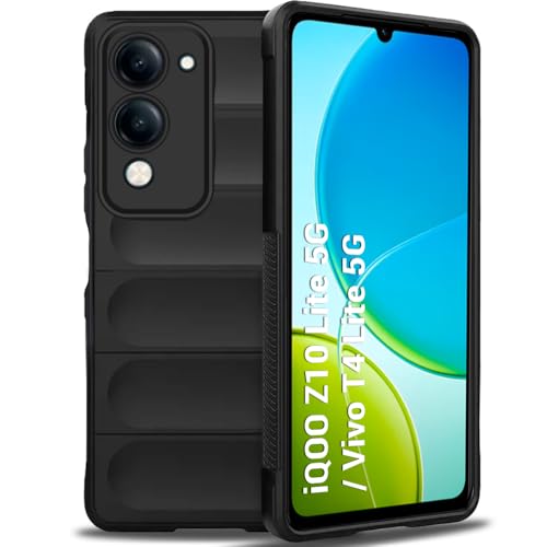 Image of TheGiftKart Liquid Silicon Back Cover Case for iQOO Z10 Lite 5G / Vivo T4 Lite 5G | Shockproof Military Grade Protection | Micro-Fibre Cloth On Inner Side | Built-in Anti-Slip Grip Cover (TPU, Black)