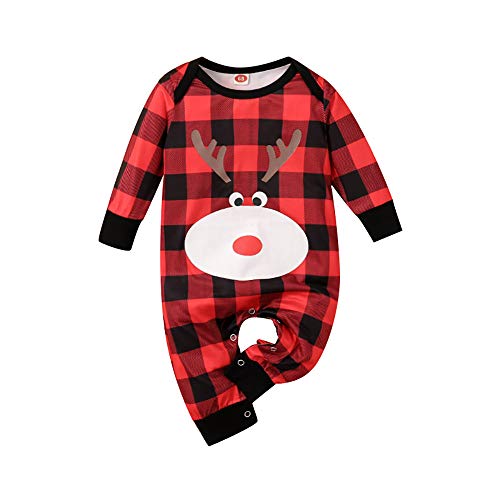 Baby Boys Girls Christmas Long Sleeve Romper Jumpsuit Red Plaid Printed Bodysuit Outfits (12-18 Months, Christmas Romper)