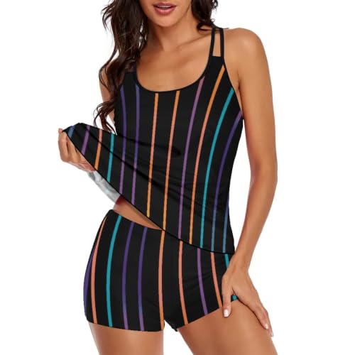 Image of Urchics 2026 Women Two Piece Tankini Swimsuit Tummy Control Plus Size Long Torso Top and High Waisted Boyshorts Bathing Suits