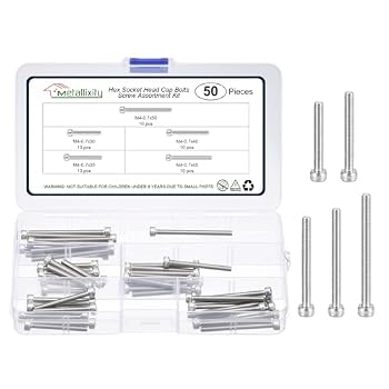 METALLIXITY Socket Head Cap Screws Kit (M4x30/35/40/45/50) 50Pcs | Stainless Steel Allen Socket Drive - Machine Internal Hex Screw Silver