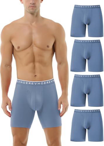 Hoerev Pack of 4,Men's Trunk Long Leg Underwear Comfortable and Breathable Boxers,Blue,XL