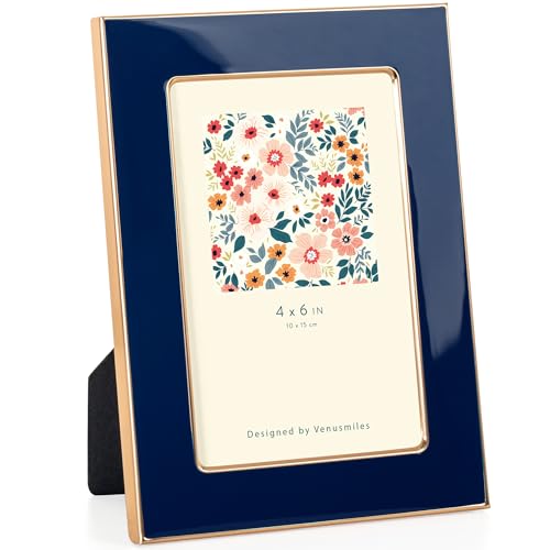 Venusmiles 4x6 Enamel Picture Frame, Gold Metal Edge with Easel,