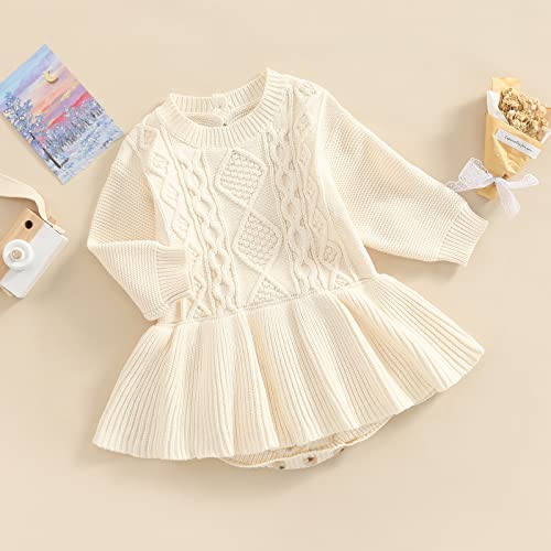 FYBITBO Baby Girl Chunky Knit Sweater Dress Romper Warm Knitted Outfit Winter Fall Baby Girl Clothes for Infant Toddler2