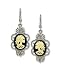 Gothic Lolita Skull Cameo Dangle Earrings Ivory on Black In a Silver Finish Frame