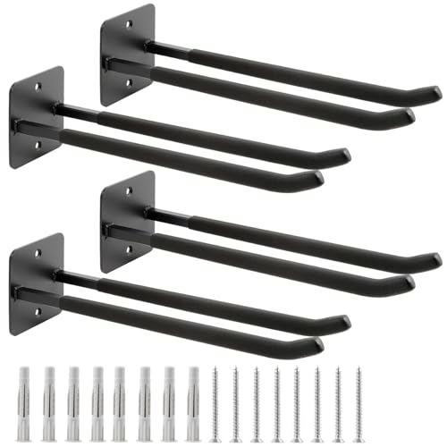 Sinoer Garage Hooks, Crochets en acier utilitaire, Crochets de montage mural de garage doubles à tube carré de 14 pouces pour chaises, échelles, cordes et poussettes, 4 pièces