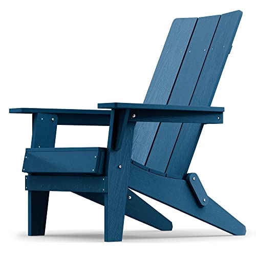 Yefu Modern Folding Adirondack Chair Plastic, 1S Expand/Store Upgrade Unlocked Weather-Resistant, Poly Lumber Outdoor Chairs Stacked, Widely Used In Outside Patio Chairs(Navy) #TOP7