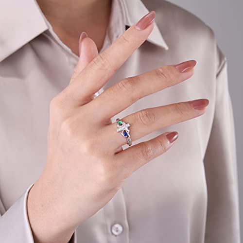 Gifts for Mom Personalized Cross Rings for Women with 2 Birthstone Mothers Day Gifts Custom Mom Rings with 2 Names Mothers Cross Name Rings Promise Rings for Her4