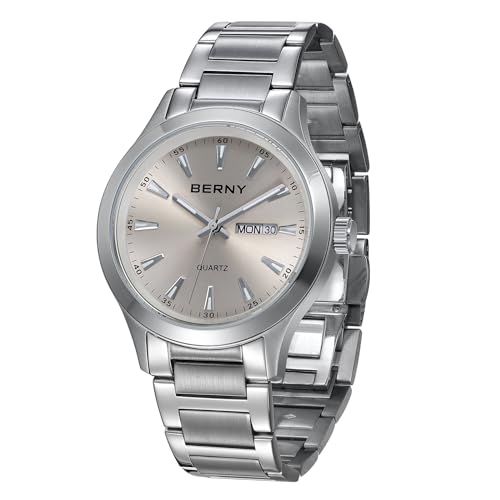 BERNY Reloj de Vestir de Cuarzo de Acero Inoxidable sólido para Hombre Relojes Deportivos...