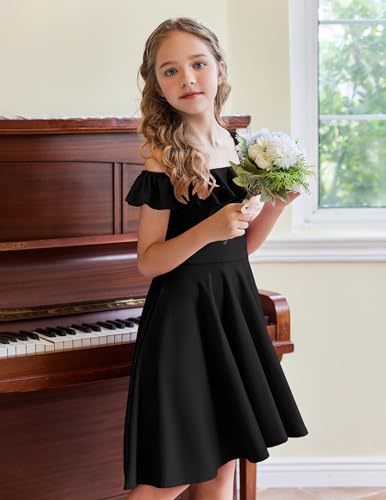 Arshiner Girls Summer Dress Off Shoulder Flutter Sleeve Midi Swing Cassual Formal Dresses with Pocket4