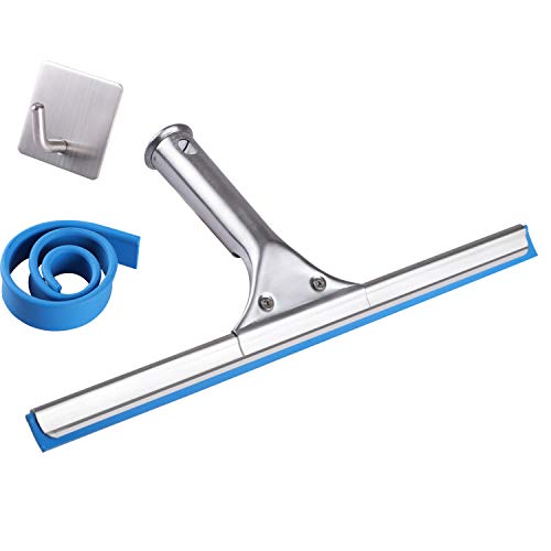 Midoneat 14 inch Shower Squeegee for Bathroom Doors,Windows,Glass and Mirror, Stainless Steel Window