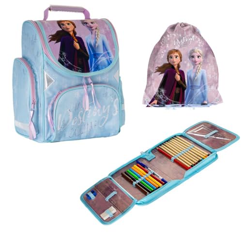 PASO Schulranzen Set 3 TLG. - Mit Turnbeutel & Befüllter Federmappe (Frozen)