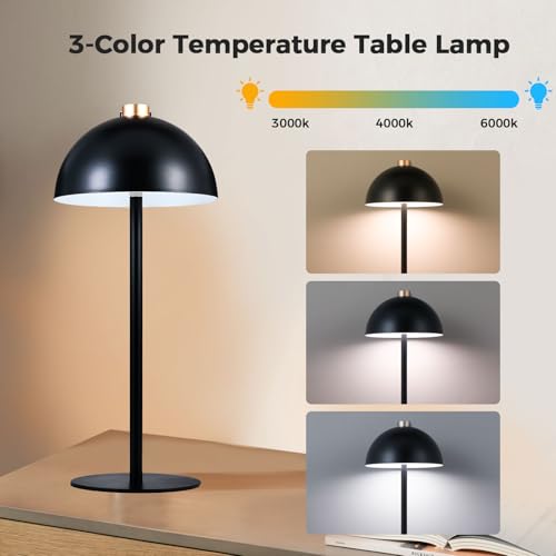 Image of Rechargeable Cordless Touch Table Lamp,Modern 3 Color Stepless Dimming Night Light,Portable Wireless 4000mAh Battery Operated,LED Desk Lamp for Outdoor Patio,Restaurant,Camping,Bedroom,Nightstand