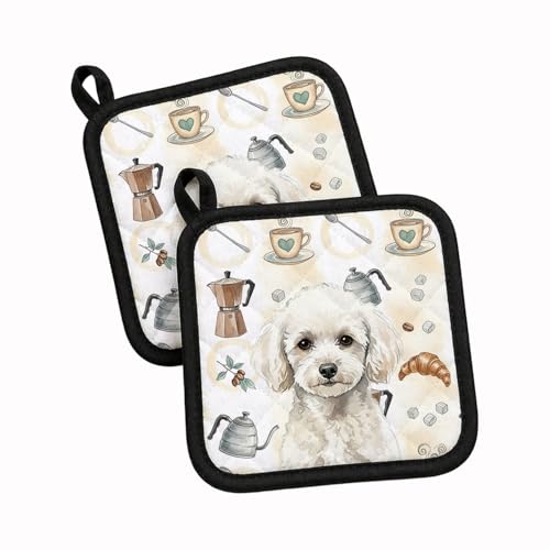 Caroline's Treasures Toy White Poodle Coffee Bar Pair of Pot Holders Pair 7.5x7.5 Quilted Insulated Hot Pads Decorative Kitchen Gift Made in USA