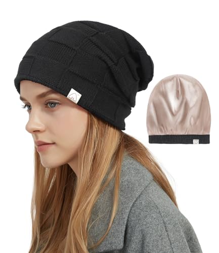【Berretto Foderato in Raso di Alta Qualità】L'esterno in acrilico 100% prelavato è caldo e alla moda consumato; la fodera interna in raso è morbida e liscia da indossare. Questo berretto a maglia stretta è così comodo e caldo da indossare in condizioni di freddo e il motivo jacquard sul berretto slouchy ti rende alla moda e unico.