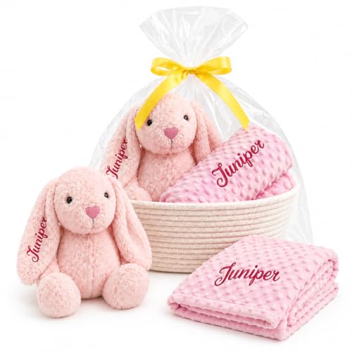 Mybbao Personalized Baby Blanket & Bunny Stuffed Animal Set, Custom