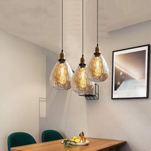 Lámpara colgante de cristal ámbar regulable con 1 luz para comedor 5
