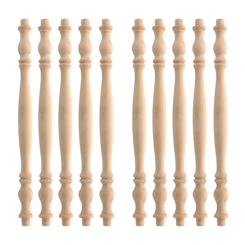 HEVSTIL Paquete de 10 husillos de balaustre de madera de 11 pulgadas, balaustre decorativo sin pintar de madera natural sin terminar para muebles, manualidades
