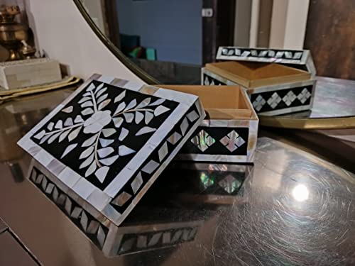 Collectiblesbuy Handcrafted Bone Inlay Decorative Box Floral Design Multipurpose Storage Keepsake Box #TOP4