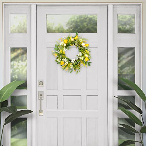 Puleo International 24" Artificial Tulip Floral Spring Door Wreath, Green/Yellow #TOP2