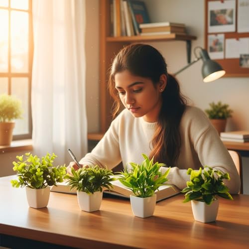 Image of DecoreBugs Artificial Potted Plants in Plastic Pot (4 Pack) Eucalyptus Plants Small Plants for Home Decor | Office Decor