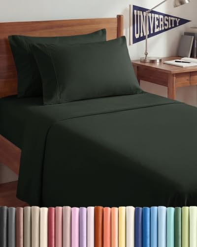 Image of Twin 4 Piece Bed Sheet Set - Breathable & Cooling Sheets - Forest Green