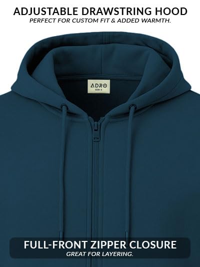 Image of ADRO Men's Regular Fit Zip-Up Hoodie for man | 320 GSM Cotton Poly Fleece Zipper Sweatshirt with Soft Fabric & Printed Hoodies