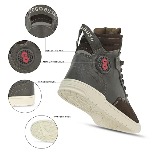 Leather Motorcycle Boots Men - Anti-slip Sole, Ankle Guard, Cow Milled Grain Leather, Black Motorcycle Boots Men3