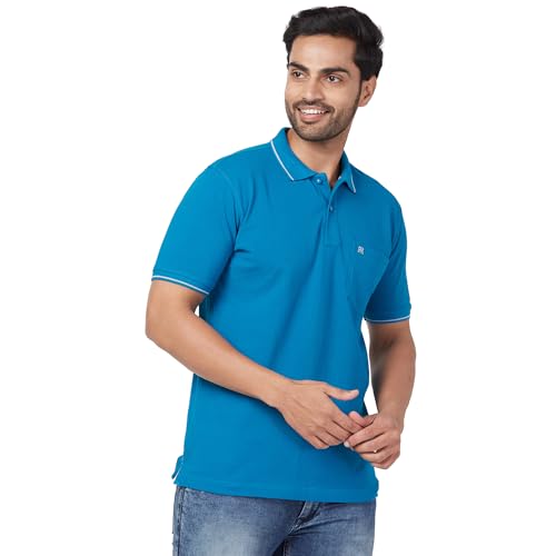 Image of Raymond Men's Modern Fit Solid Pattern Pure Cotton Half Sleeve Polo Neck Casual T-Shirt