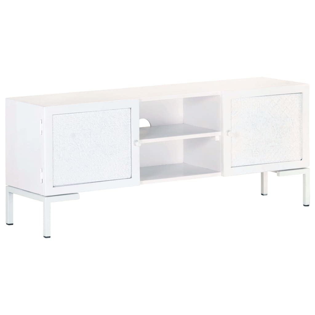 TV-Schrank Weiß 115x30x46 cm, Massivholz Mango, mit 2 Türen und Regalen, Robustes Media-Center für Wohnzimmer und Schlafzimmer