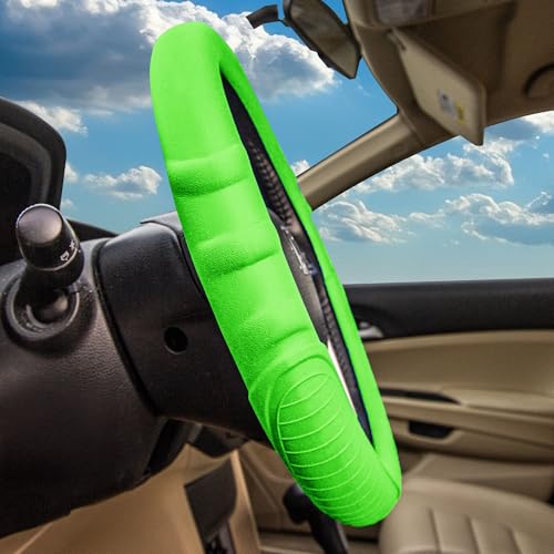 Image of FH Group Universal Fit Silicone with Grip and Pattern Massaging Grip Steering Wheel Cover fits most Cars, SUVs, Trucks, and Vans Green