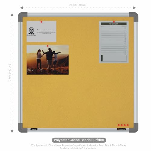 Image of Scholar Art Metis 2x2 Feet Bulletin Board for Wall & Study Table | Vibrant & Versatile Crape Cloth + High Density Soft Board for Pinning Photos, Sticky Notes & Reminders (Yellow)