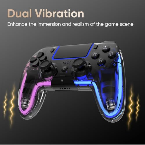 Image of BETMI Wireless Controller for PS5, Pro /Slim /MAC /Steam Deck /PC, Hall Effect Joysticks,Dual Vibration, Marco /Turbo, 3.5mm Audio Jack, 6-Axis Gyro, Mute, Bluetooth LED Gamepad with Speaker(9 Colors Single & Dual-Color LED, L Pink R Cyan)