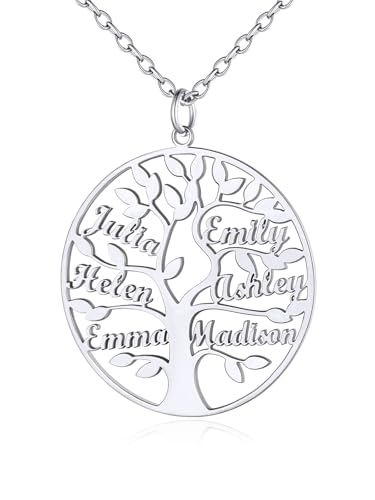 Custom4U Collar Arbol de Vida Personalizado con 4 Nombres Colgante Mujer Acero Inoxidable 316L para Mejores Amigas para Siempre BFF