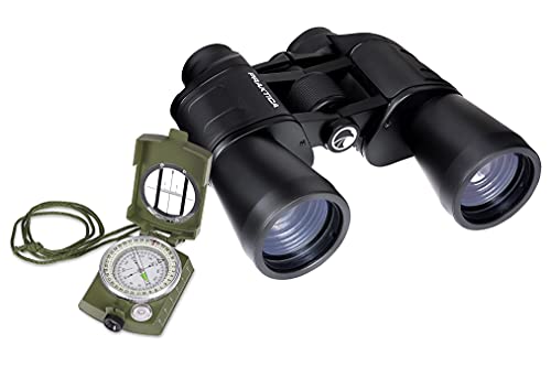 Praktica Falcon 7 x 50 mm de Campo Binocular Negro y Militar Impermeable brújula Cover