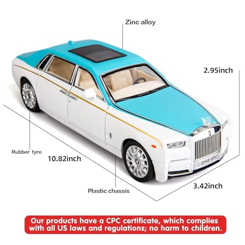 Image of Invite Enterprise Model Car Zinc Alloy Pull Back Toy Diecast Toy Cars with Openable Doors, Sound and Light for Kids Boy Girl Gift (1:24 Rolls-RoycePhantom(Blue-White)
